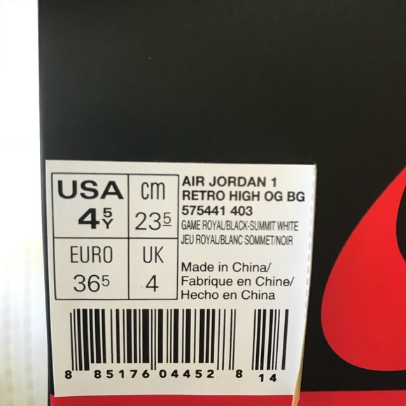 Brand new DS Nike Game Royal Jordan retro 1 sz 4.5 - Picture 3 of 3